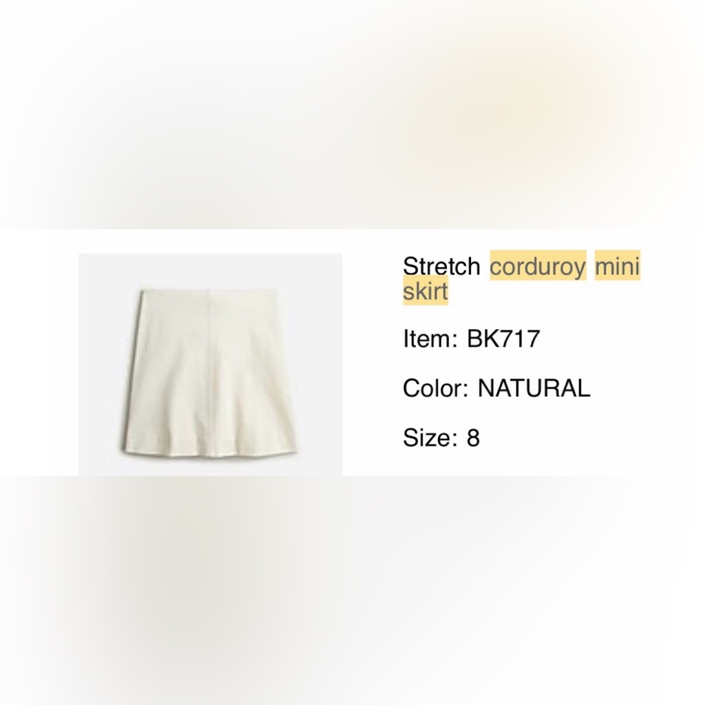 Jcrew Stretch corduroy mini skirt